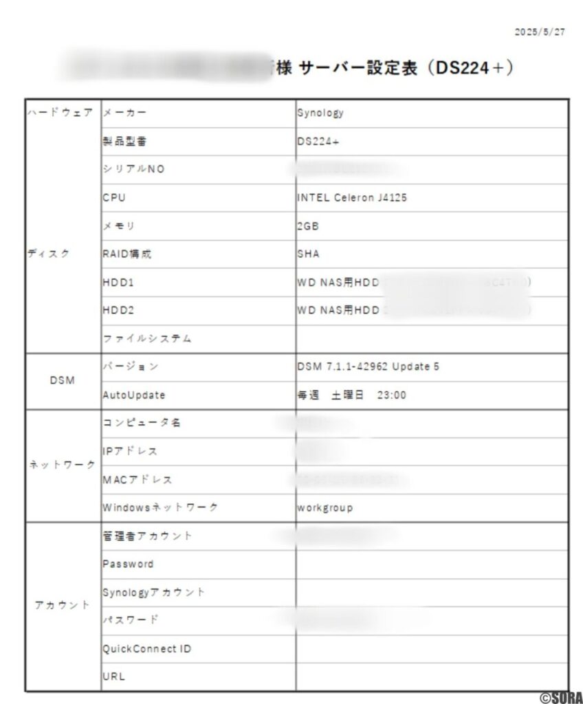 NAS設定表